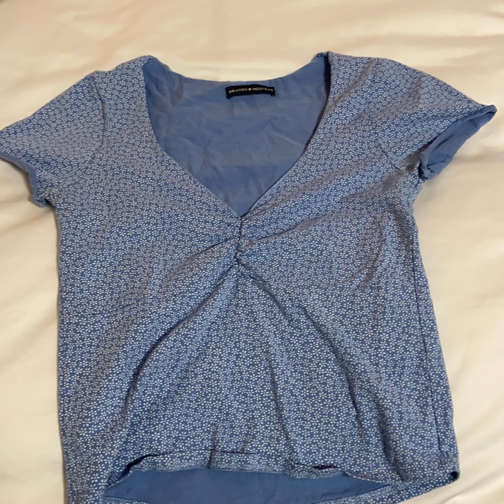 Brandy Melville cropped tee, floral baby blue , one size fits all!